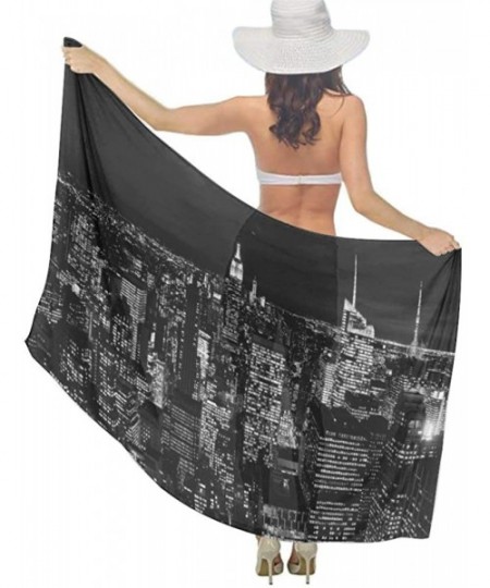 Cover-Ups Women Girl Fashion Chiffon Scarf Bikini Cover Up Summer Beach Sarong Wrap - New York City Skyline Black - CK19C6MAMQE