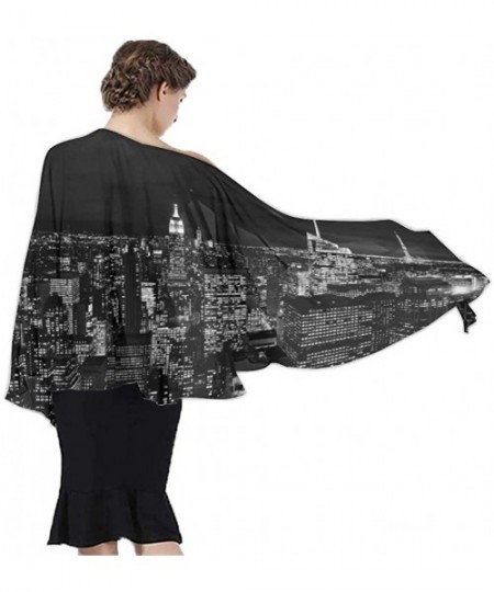 Cover-Ups Women Girl Fashion Chiffon Scarf Bikini Cover Up Summer Beach Sarong Wrap - New York City Skyline Black - CK19C6MAMQE