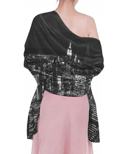 Cover-Ups Women Girl Fashion Chiffon Scarf Bikini Cover Up Summer Beach Sarong Wrap - New York City Skyline Black - CK19C6MAMQE