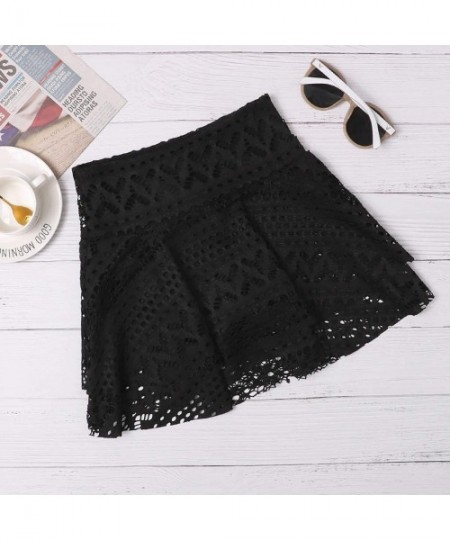 Racing Women's Lace Crochet Skirted Bikini Bottom Swimsuit Short Skort Swim Skirt Bathing Beachwear - Black-2 - CY196OUNIQS