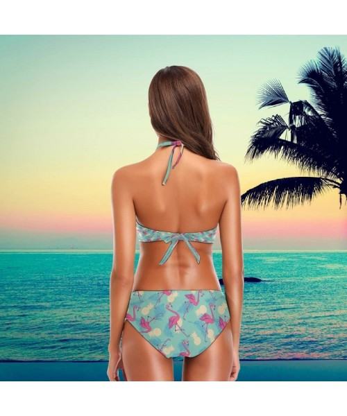 Sets Women's Chic Summer Beach Hot 2 Piece Halter Neack High Waist Padded Sexy Swimsuit - Pink Flamingo - CV18G45I7ZQ