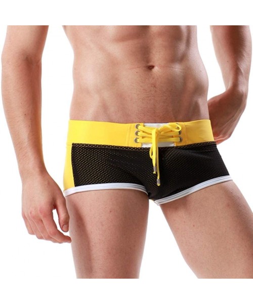 Trunks Men's Trunks Stripe Sexy Nylon Breathable Bulge Swimming Briefs - Black - CQ18QHNTRER