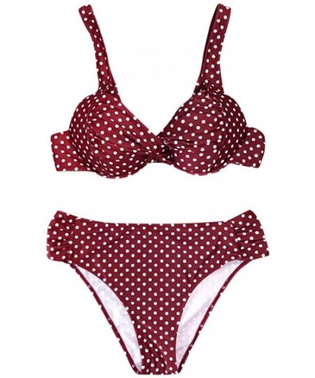 Rash Guards Women Two Piece Swimsuit Push Up Swimwear Brazilian Bikini Set Halter Polka Dot Retro Beach Bathing Suits - Red -...