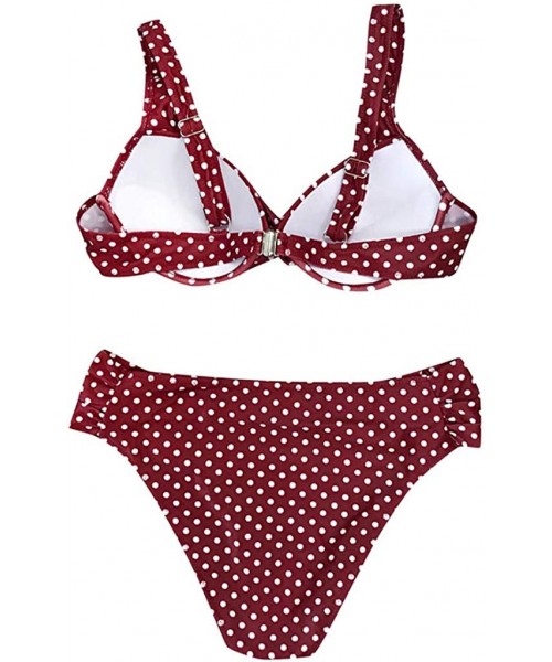 Rash Guards Women Two Piece Swimsuit Push Up Swimwear Brazilian Bikini Set Halter Polka Dot Retro Beach Bathing Suits - Red -...