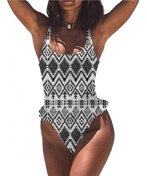 Bottoms Women's Swimwear Tribal- Exotic Geometric Shapes Boho Great on All Body Types - Multi 14-one-piece Swimsuit - C619E72...