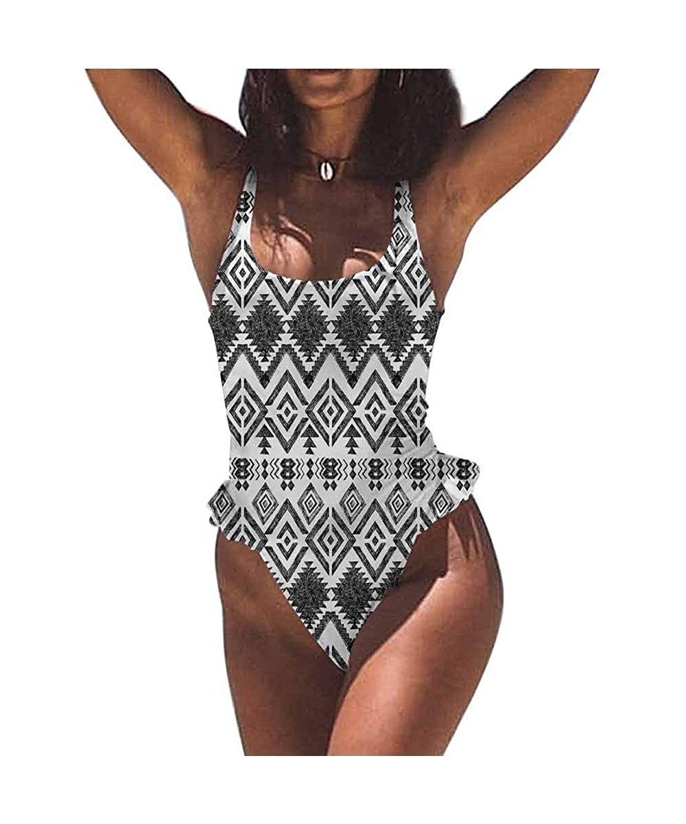 Bottoms Women's Swimwear Tribal- Exotic Geometric Shapes Boho Great on All Body Types - Multi 14-one-piece Swimsuit - C619E72...