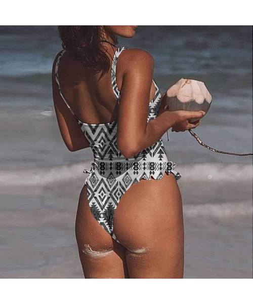 Bottoms Women's Swimwear Tribal- Exotic Geometric Shapes Boho Great on All Body Types - Multi 14-one-piece Swimsuit - C619E72...