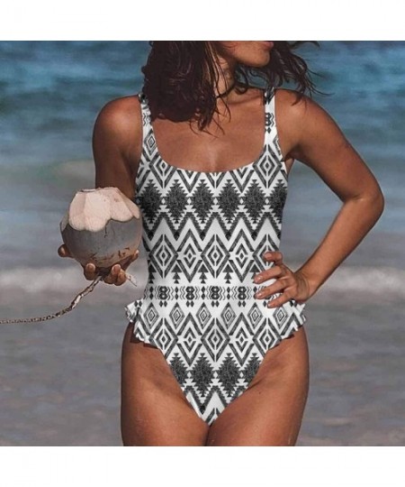 Bottoms Women's Swimwear Tribal- Exotic Geometric Shapes Boho Great on All Body Types - Multi 14-one-piece Swimsuit - C619E72...