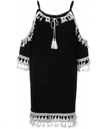 Board Shorts Women Off Shoulder Dress Tassel Short Cocktail Party Beach Dress Sundress - Black - C018SI9HGER