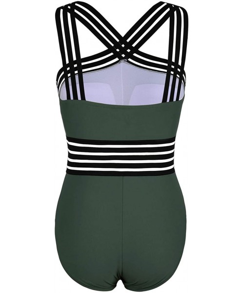 Racing Women's One Piece Swimsuit Crisscross Halter Bathing Suit High Waisted Monokini Swimwear - Dark Army Green - CA199TAUGN7