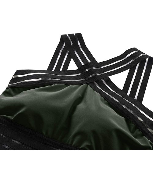 Racing Women's One Piece Swimsuit Crisscross Halter Bathing Suit High Waisted Monokini Swimwear - Dark Army Green - CA199TAUGN7