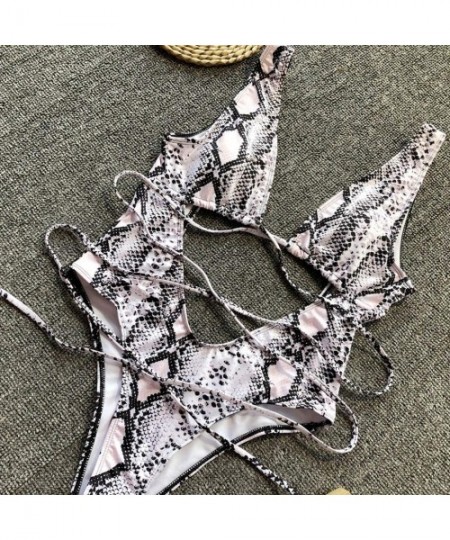 One-Pieces 2020 Women's Sexy Bathing Suits Criss Cross Ladies Vintage Lace Bikini Sets Leopard One Piece Swimwear - Gray - CM...