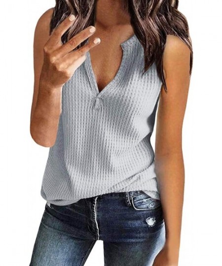 Tops Women's Large Size Fashion Sleeveless T-Shirt Shirt Summer Sexy V-Neck Chiffon T-Shirt Top - D-gray - C9194T74SZT