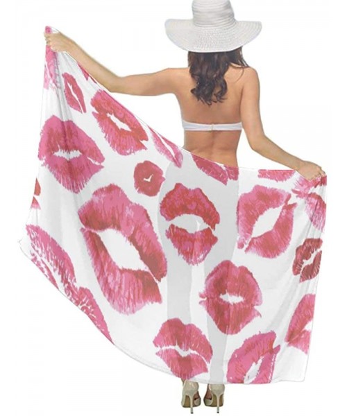 Cover-Ups Women Girls Beach Swimsuit Cover Up Fashion Wedding Party Shawl Wrap - Kiss Lips Pattern - CH196SC6XC7