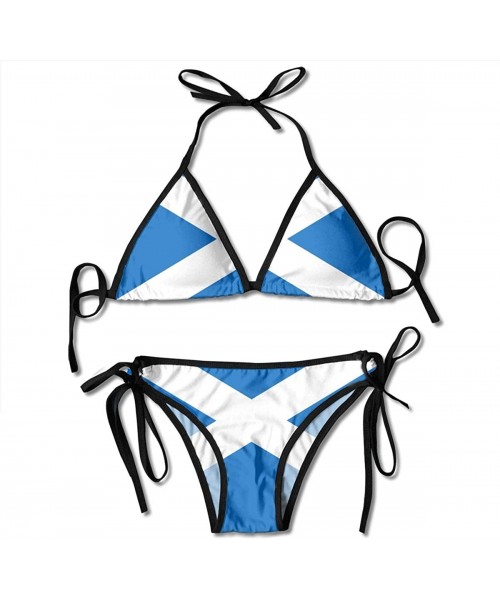 Sets Women's Tie Side Bathing Suit Adjustable Scotland Flag Design Bikini Set - Black - C318M3Q8H88