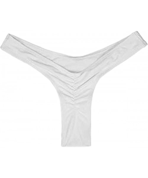 Bottoms Women's Sexy Hot Summer Ruched Bikini Bottom Thong Swimwear - White - C117YEMGD3Y