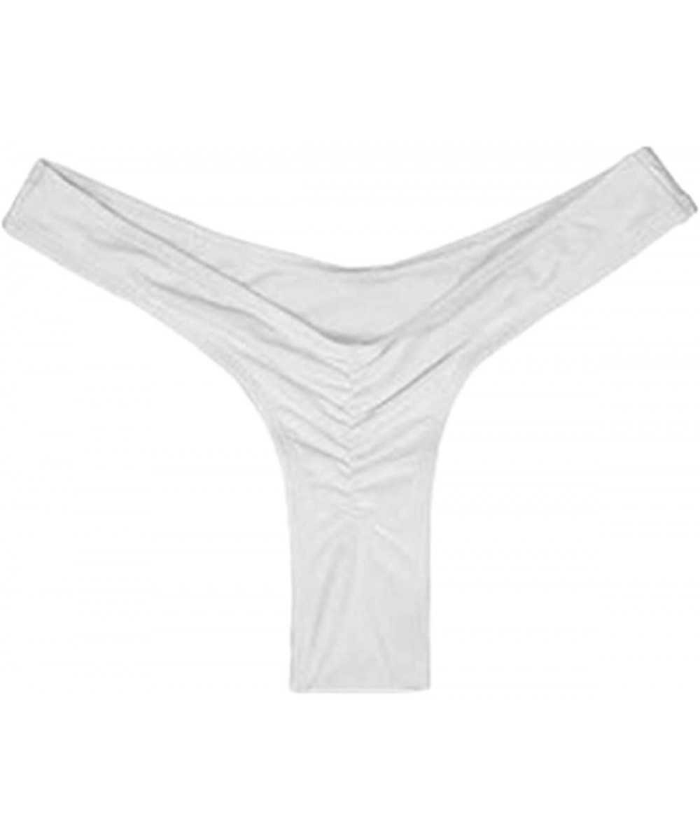 Bottoms Women's Sexy Hot Summer Ruched Bikini Bottom Thong Swimwear - White - C117YEMGD3Y