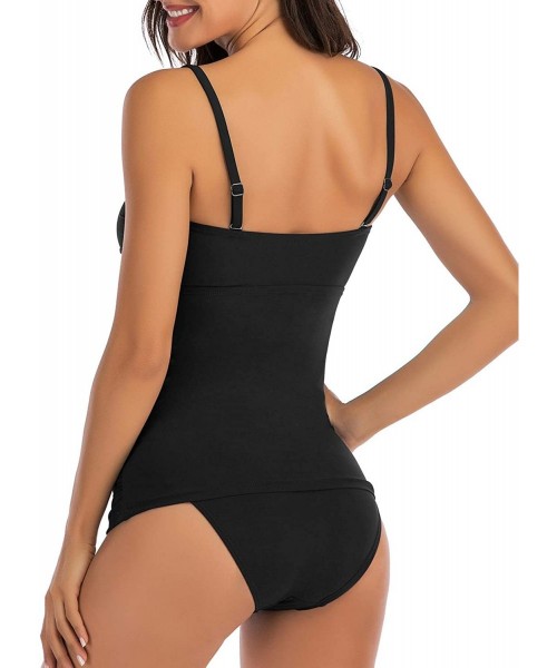 Sets Women's Ruched Bandeau Two Piece Bathing Suits Tummy Control Tankini Swimsuits with Bikini Bottom - Black - CA18Y2NUDWQ