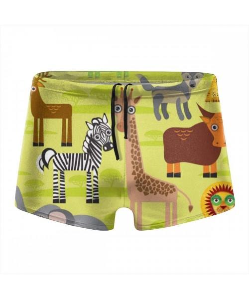 Racing Men's Swim Trunks Cartoon African Animals Quick Dry Swim Boxers Soft Comfy Swimming Trunks - CE19E8QUGSO