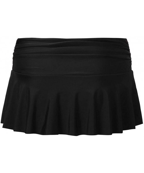 Bottoms Women's High Waist Pleated Skirt Womens Swim Bikini Bottom Swimwear Summer Beach Briefs - Black - CS195G8DXLQ