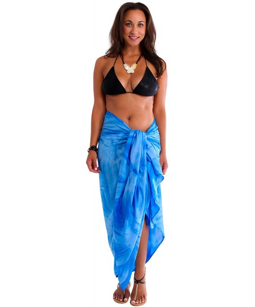 Cover-Ups Womens Plus Smoked/Tie Dyed Swimsuit Cover-Up Fringeless Sarong - Light Blue - CZ118CRHUJJ