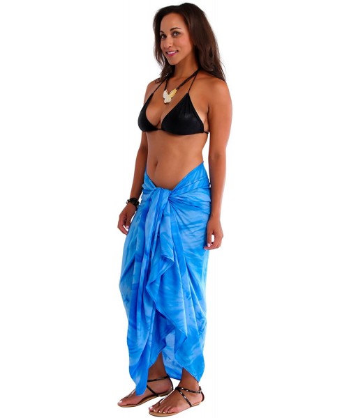 Cover-Ups Womens Plus Smoked/Tie Dyed Swimsuit Cover-Up Fringeless Sarong - Light Blue - CZ118CRHUJJ