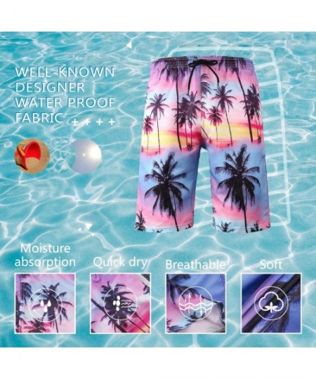 Board Shorts Mens Swim Trunks with Pockets Beach Swimwear Quick Dry Long Elastic Waistband Board Shorts Bathing Suits Holiday...