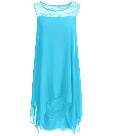 Rash Guards Women's Sleeveless Lace Floral Elegant Cocktail Dress Crew Neck Knee Length for Party - Sky Blue - CV18TRY0O06