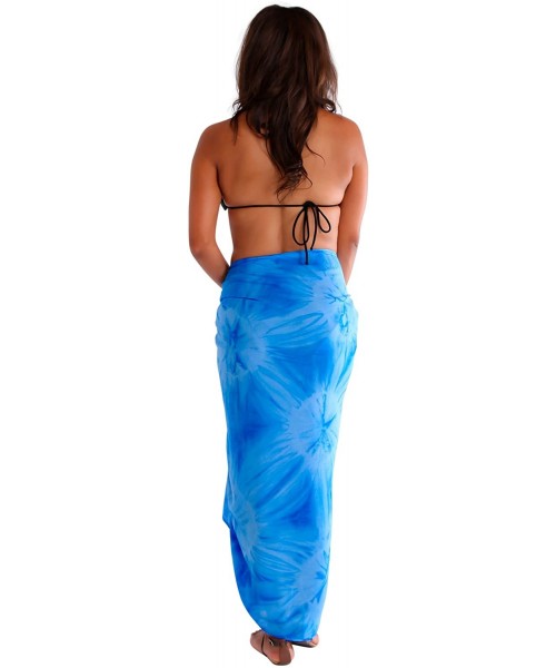 Cover-Ups Womens Plus Smoked/Tie Dyed Swimsuit Cover-Up Fringeless Sarong - Light Blue - CZ118CRHUJJ