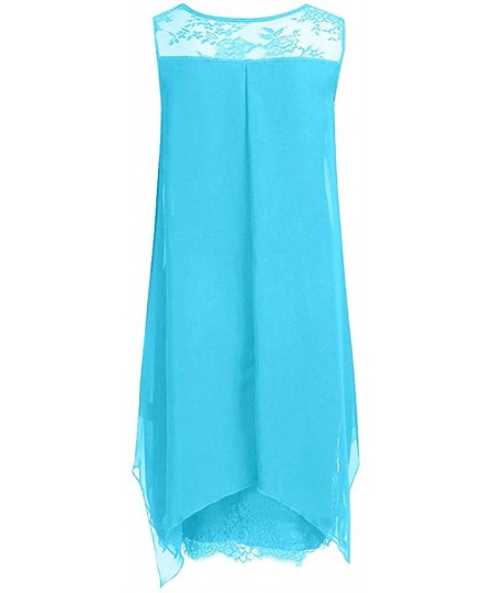 Rash Guards Women's Sleeveless Lace Floral Elegant Cocktail Dress Crew Neck Knee Length for Party - Sky Blue - CV18TRY0O06