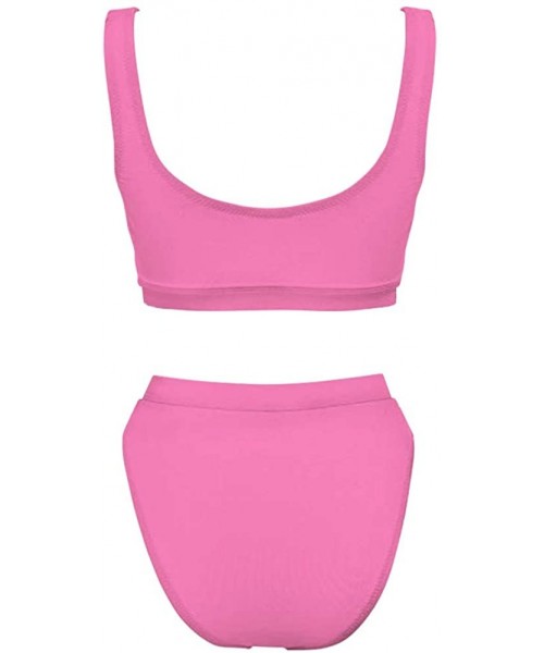 Sets Two Pieces Bikini Sets Sports Crop Top High Waisted High Cut Cheeky Swimsuit - Pink - CL18QHLL54R