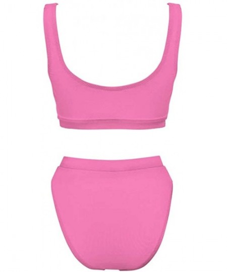 Sets Two Pieces Bikini Sets Sports Crop Top High Waisted High Cut Cheeky Swimsuit - Pink - CL18QHLL54R