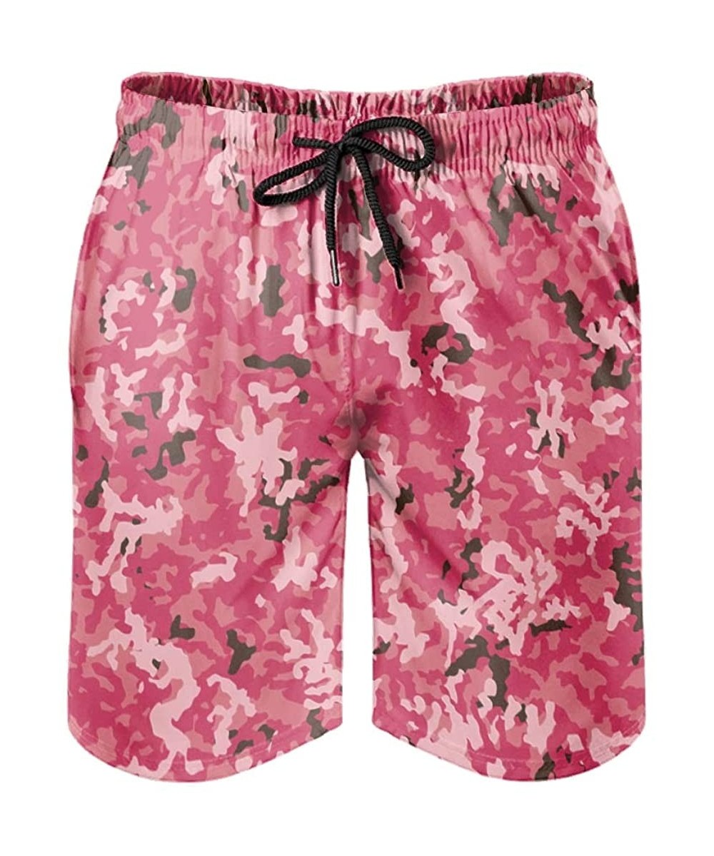 Board Shorts Men's Swim Shorts Rosy Camouflage Print Cool Surf Bathing Suit with Pockets - White - CV19E4WTL44