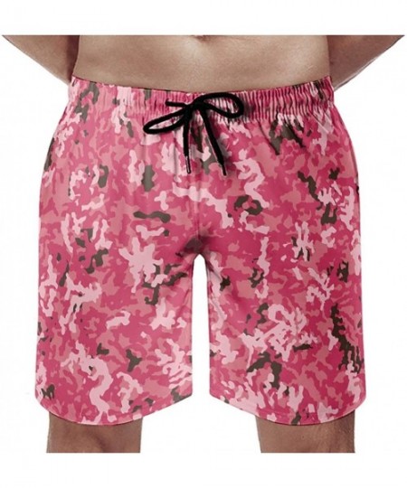 Board Shorts Men's Swim Shorts Rosy Camouflage Print Cool Surf Bathing Suit with Pockets - White - CV19E4WTL44