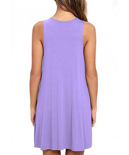 Cover-Ups Womens Sleeveless Summer Beach Dress T Shirt Simple Loose Sundress with Pockets Plus Size S-3XL - Light Purple - CG...