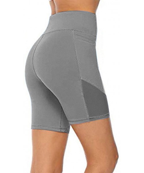 One-Pieces Women's Yoga Shorts High Waist Stretch Athletic Workout Shorts with Pocket Skinny Quick Dry Short Yoga Pants Gray ...