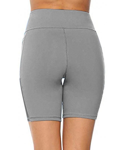 One-Pieces Women's Yoga Shorts High Waist Stretch Athletic Workout Shorts with Pocket Skinny Quick Dry Short Yoga Pants Gray ...