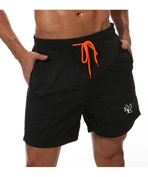 Board Shorts Beach Shorts Swim Trunks Quick Dry Men's Bathing Suit with Mesh Lining/Side Pockets - Black - CO18QG5IESO