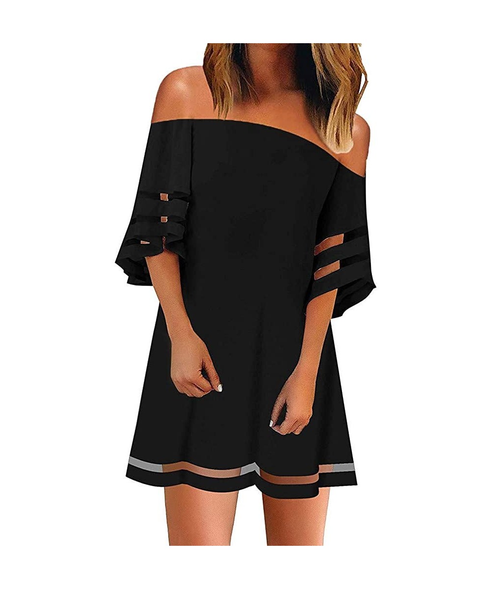 Racing Women Plus Size Dress Cocktail Evening Party Shirt Dress Beach Sundress for Summer Casual Mini Dress - Y-black - CB196...