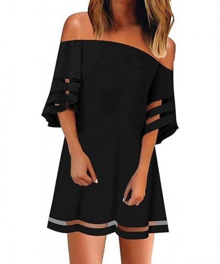 Racing Women Plus Size Dress Cocktail Evening Party Shirt Dress Beach Sundress for Summer Casual Mini Dress - Y-black - CB196...