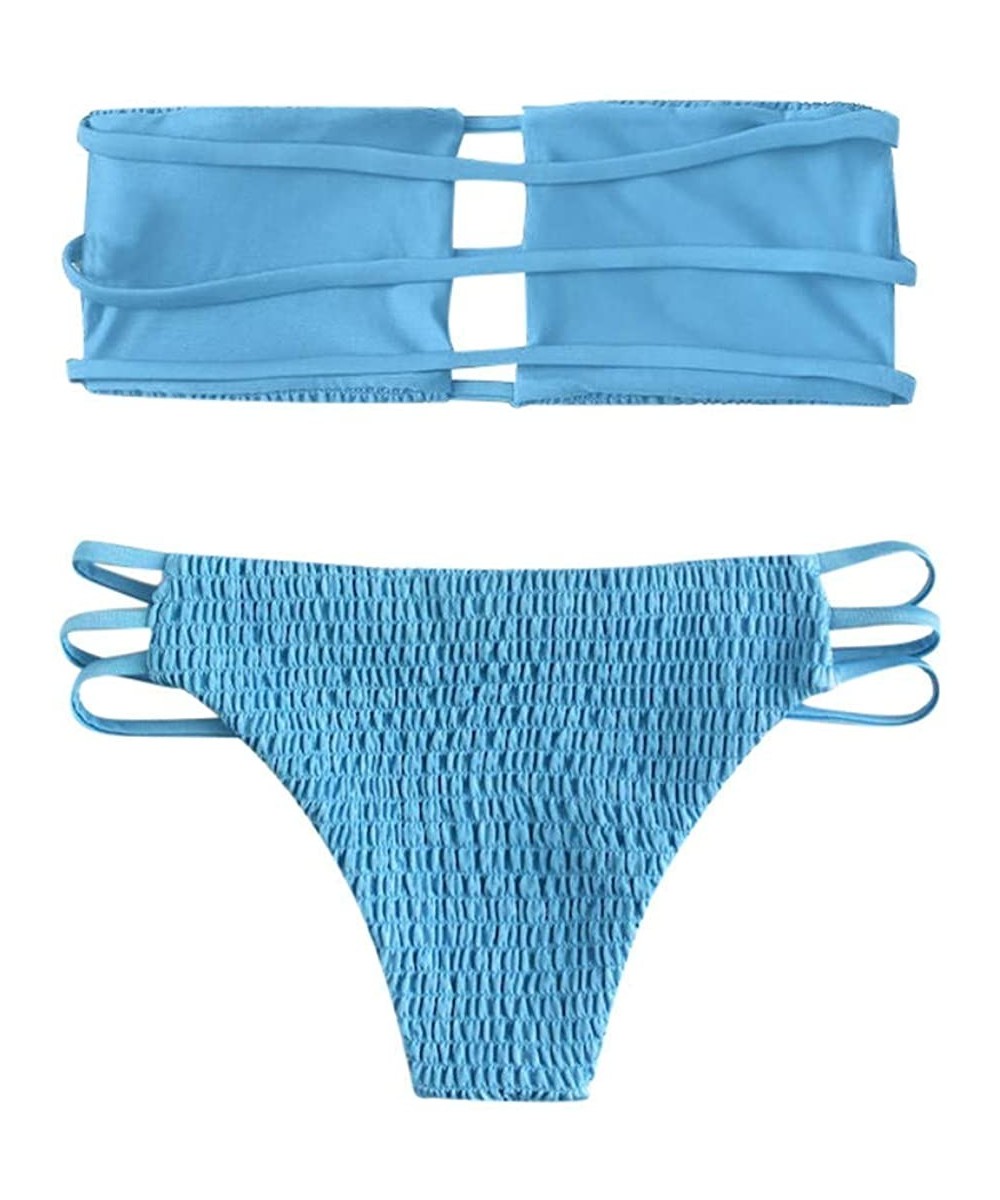 Sets Women's Strap Side Bottom Halter Racerback Bikini Bathing Suits - Blue3 - CY18R769ST3