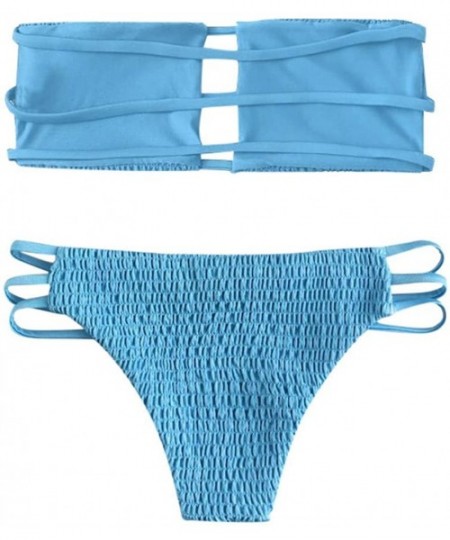 Sets Women's Strap Side Bottom Halter Racerback Bikini Bathing Suits - Blue3 - CY18R769ST3