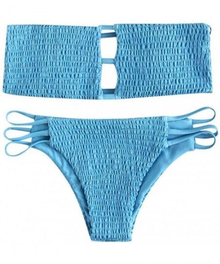 Sets Women's Strap Side Bottom Halter Racerback Bikini Bathing Suits - Blue3 - CY18R769ST3