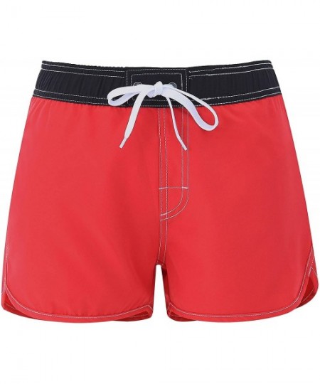 Board Shorts Women Board Shorts Swimwear Trunks Sports Quick Dry Swim Bottom with Inner Liner - Red and Navy - C318WL8Y38T