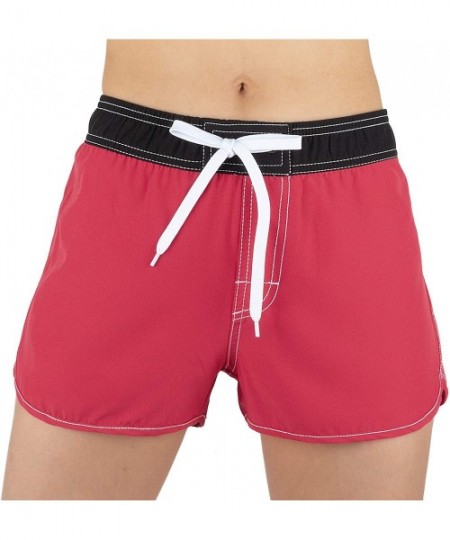 Board Shorts Women Board Shorts Swimwear Trunks Sports Quick Dry Swim Bottom with Inner Liner - Red and Navy - C318WL8Y38T