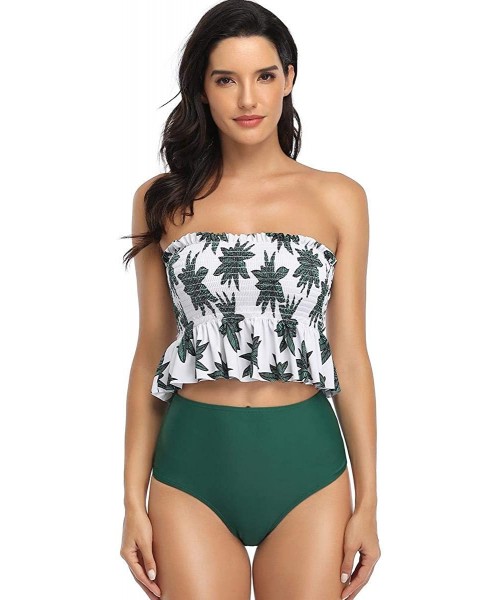 Sets Bikini Swimsuit for Women High Waisted Swimsuits Two Piece Tankini Bathing Suits - Leaves - C31908TUC06