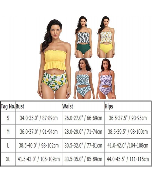 Sets Bikini Swimsuit for Women High Waisted Swimsuits Two Piece Tankini Bathing Suits - Leaves - C31908TUC06