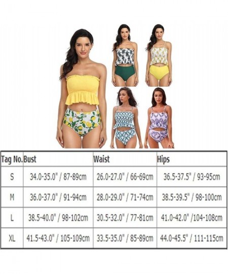 Sets Bikini Swimsuit for Women High Waisted Swimsuits Two Piece Tankini Bathing Suits - Leaves - C31908TUC06