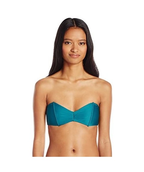 Tops Women's Solid Textured Bandeau Bikini Top - Teal - CN12G3NX155