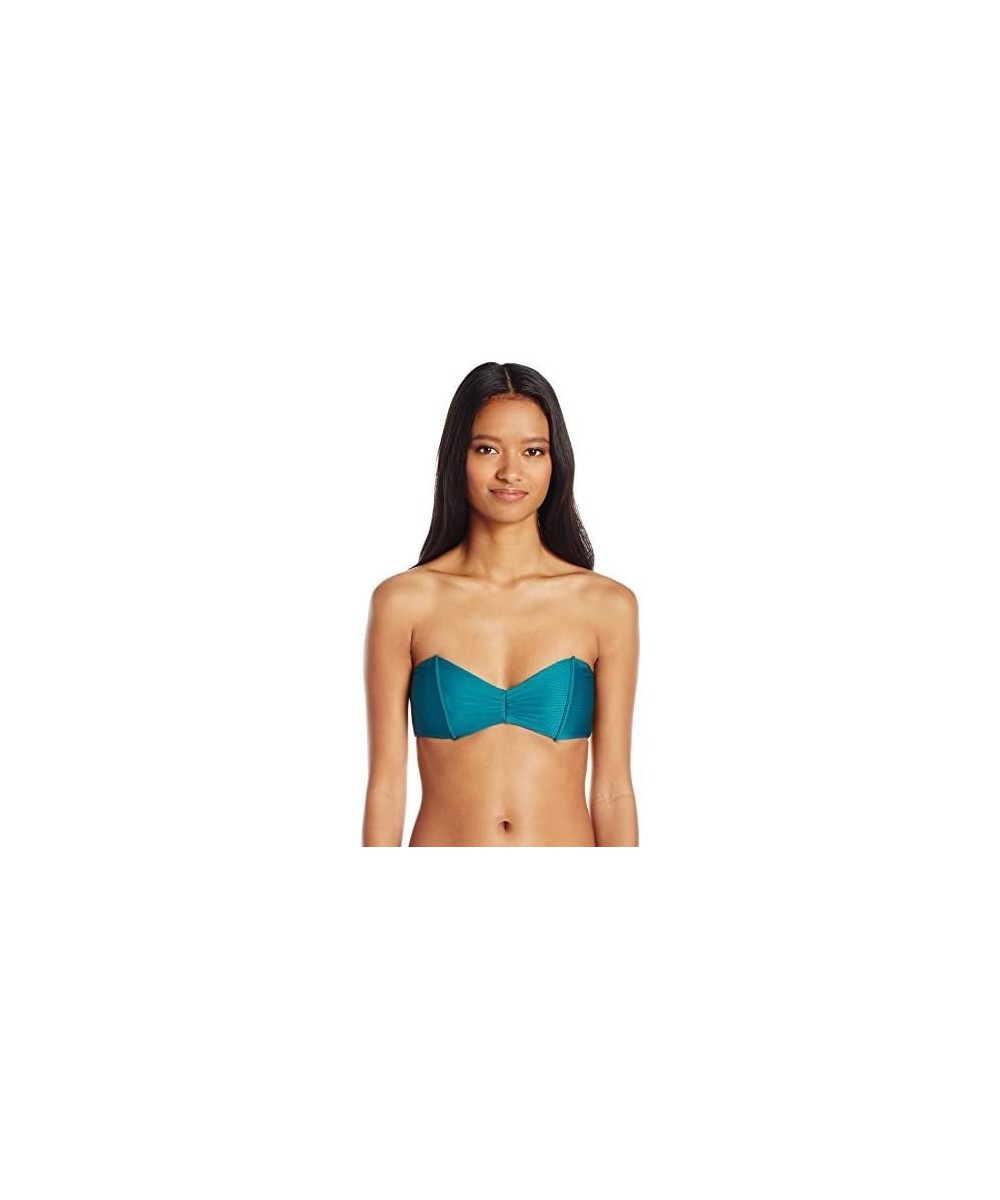 Tops Women's Solid Textured Bandeau Bikini Top - Teal - CN12G3NX155